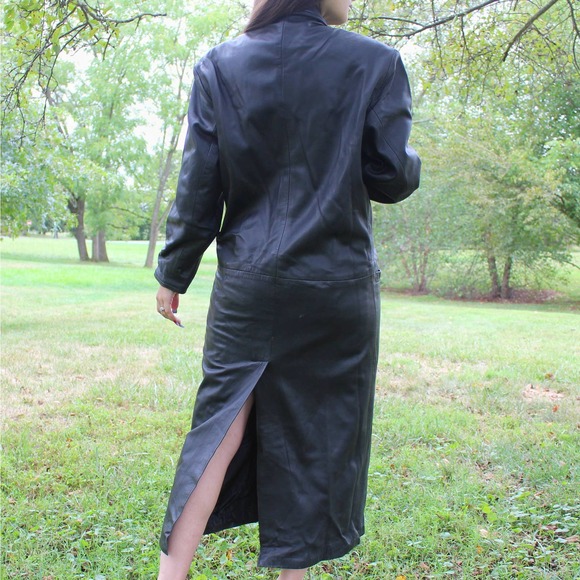 Vintage 90s Leather Trench Coat by Sabrina - Picture 4 of 11